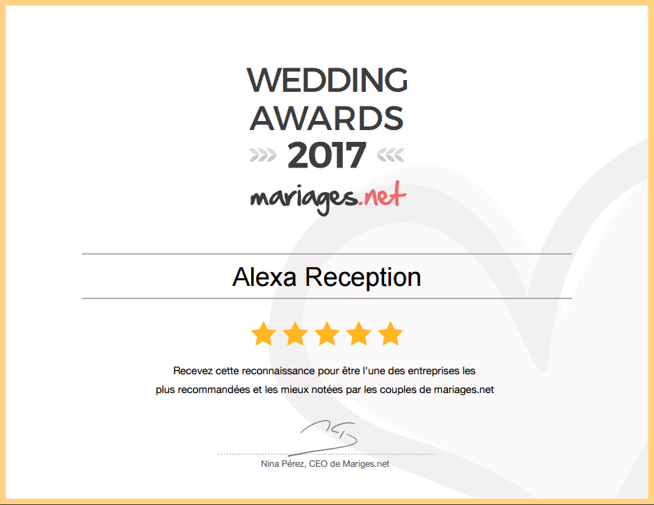 Récompense Wedding award 2017 Mariagesnet